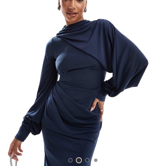 🆕 listing! ASOS Blue Ruched Long Sleeve Gown - Picture 10 of 12